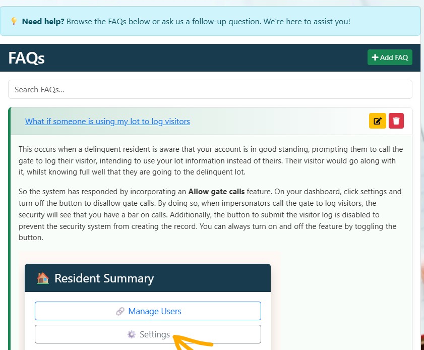 FAQ and user guide pages with visuals
