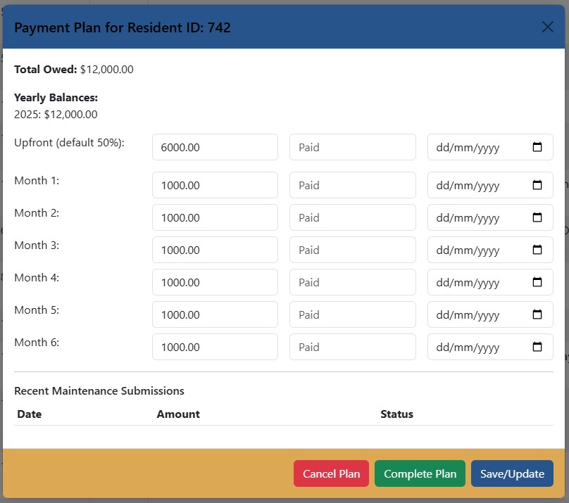 Payment plan configuration and schedule